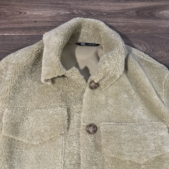 Zara fleece overshirt cream teddy button-up jacket - Picture 9 of 14